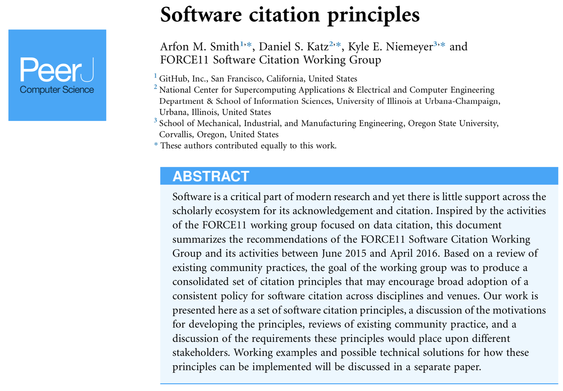 Snapshot of software citation paper