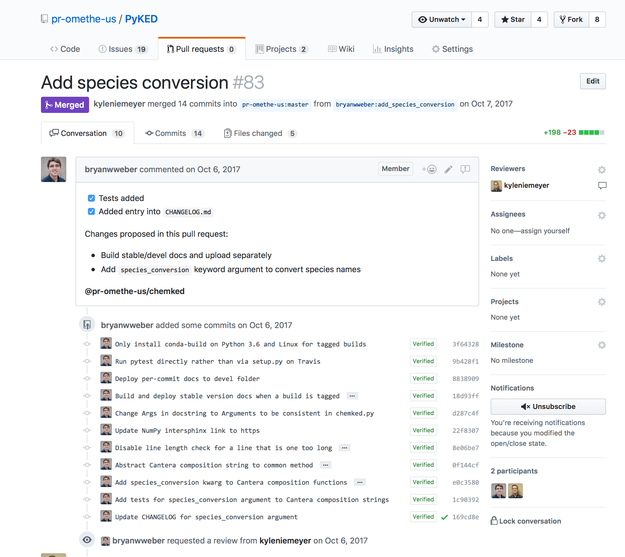 Pull request example on GitHub