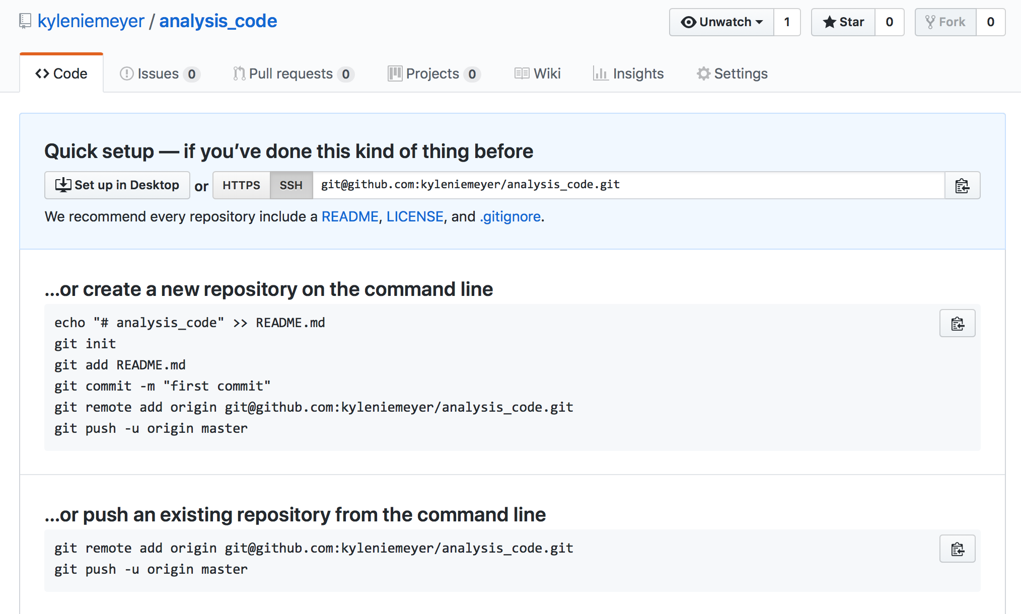 Screenshot of a new, empty repo on GitHub