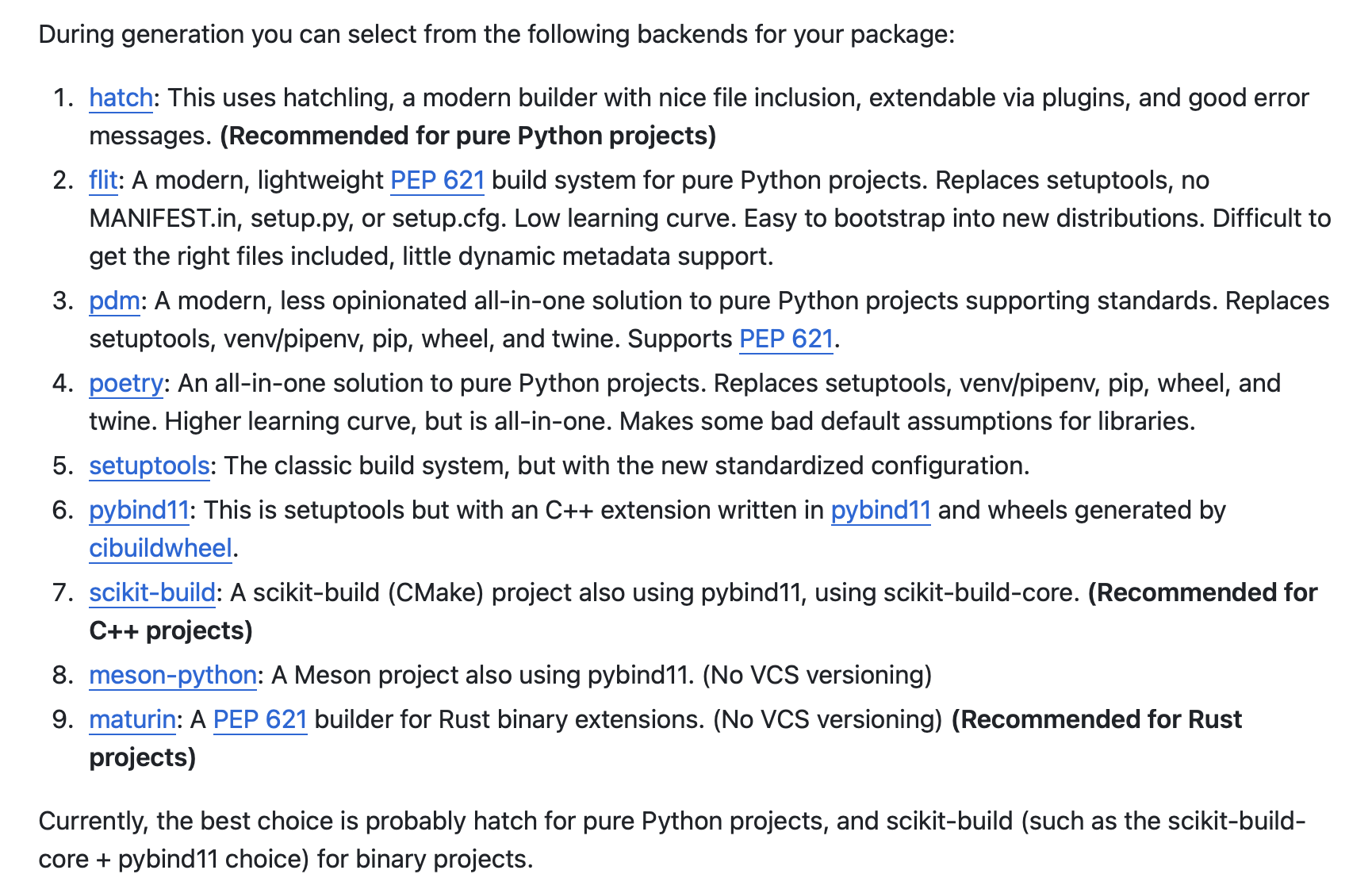 List of Python packaging options